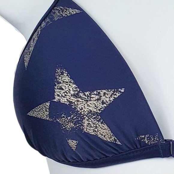 Aerie Perky Triangle Bikini Top Women's Medium Navy Star Print - Picture 4 of 12